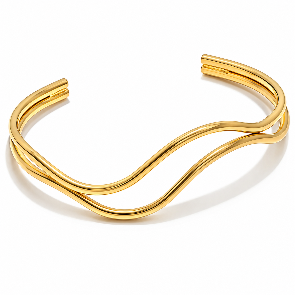 Brazalete Abierto Doble Enchapado En Oro 18K