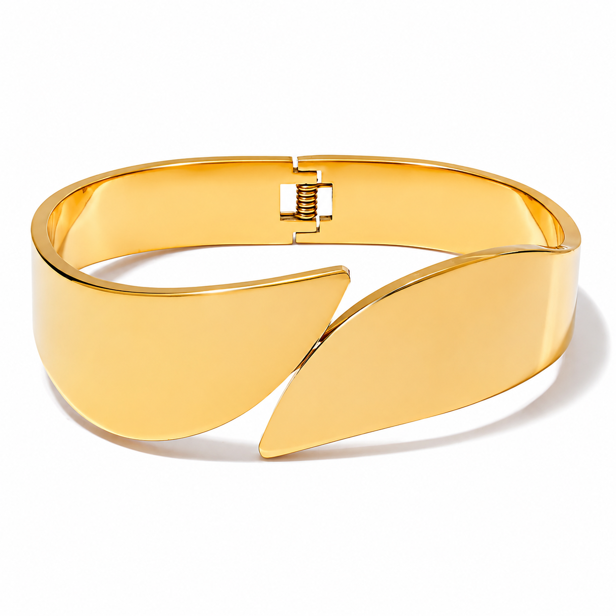 Brazalete Ancho Geométrico Enchapado En Oro 18K