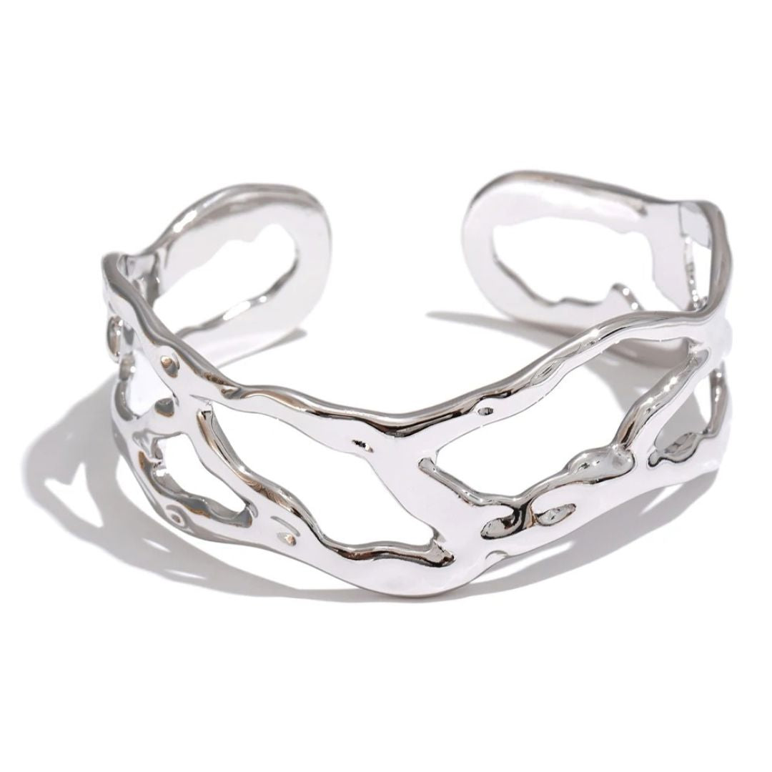 Brazalete Ancho Hueco Enchapado En Oro 18K Brazalete 06 ZAPRINI Plata 