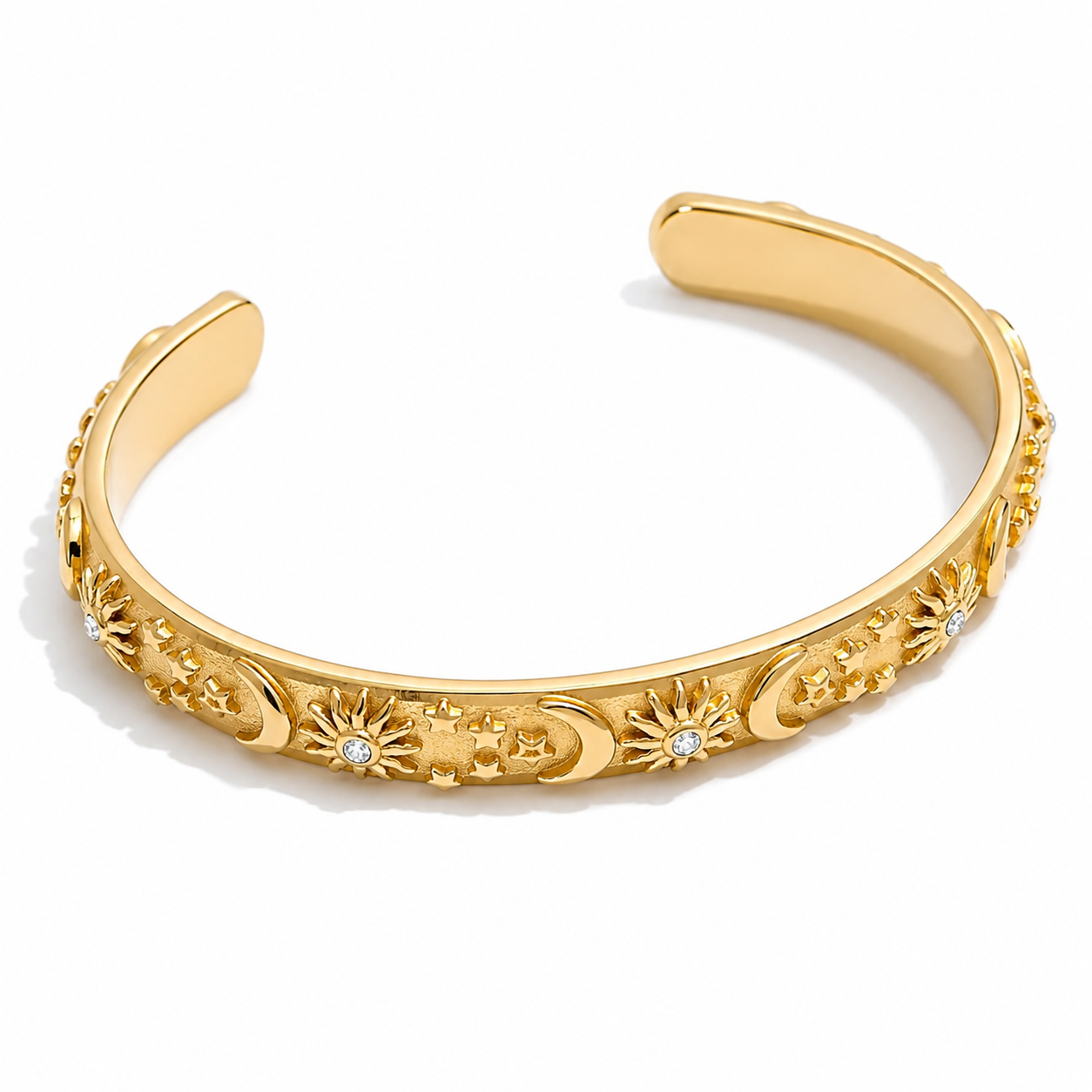 Brazalete Con Forma De Luna, Estrella y Sol Enchapado En Oro 18K