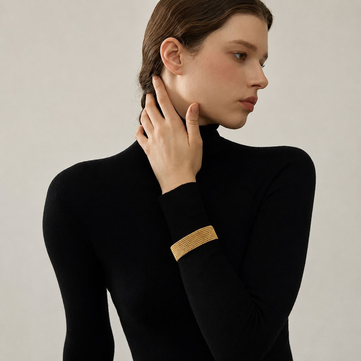 Brazalete Con Textura De Malla Enchapado En Oro 18K Brazalete 10 ZAPRINI 