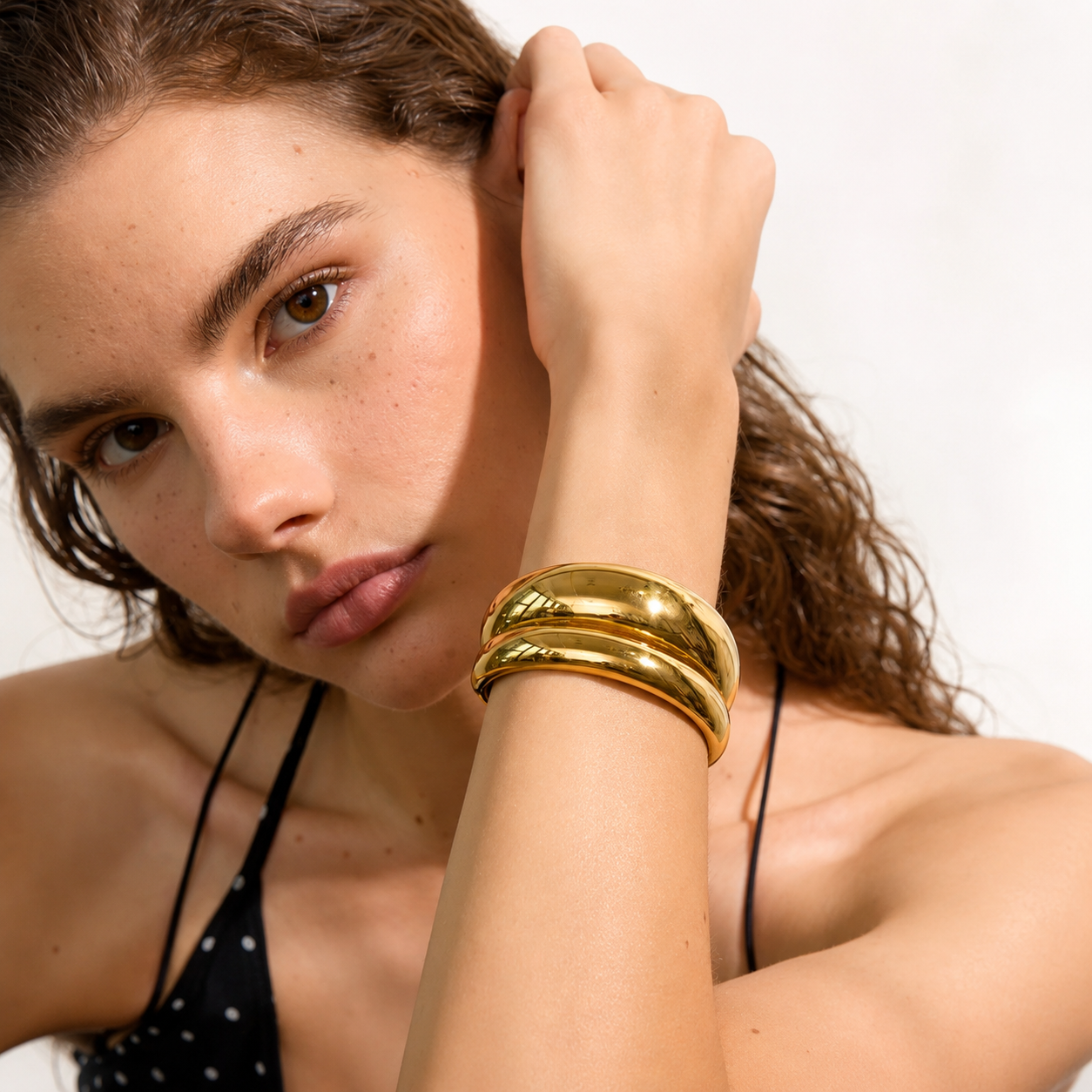 Brazalete De Doble Capa Enchapado En Oro 18K
