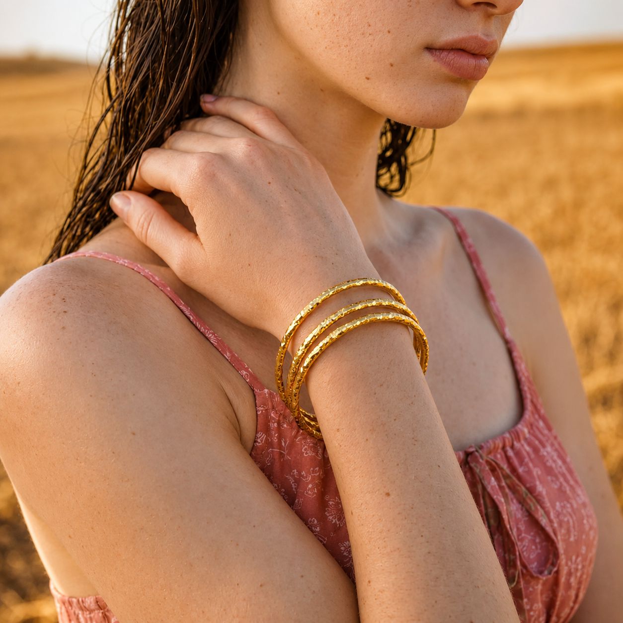 Brazalete De Tres Piezas Redonda Enchapado En Oro 18K Brazalete 13 ZAPRINI 