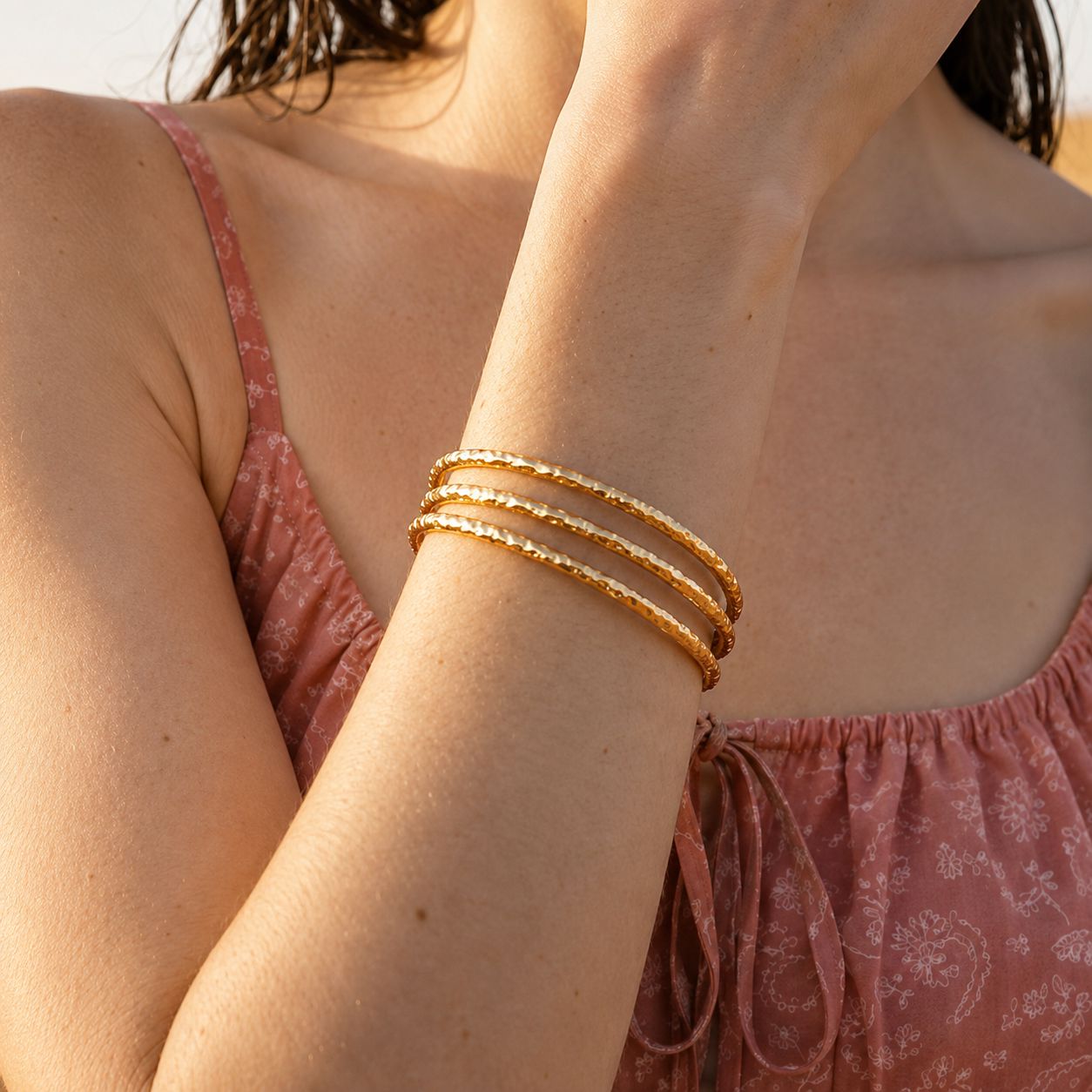 Brazalete De Tres Piezas Redonda Enchapado En Oro 18K Brazalete 13 ZAPRINI 