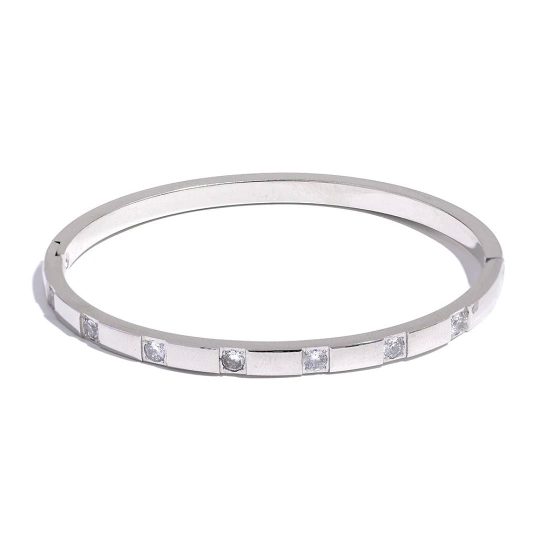 Brazalete Rígido Con Circonias Enchapado En Oro 18K Brazalete 03 ZAPRINI Plata 