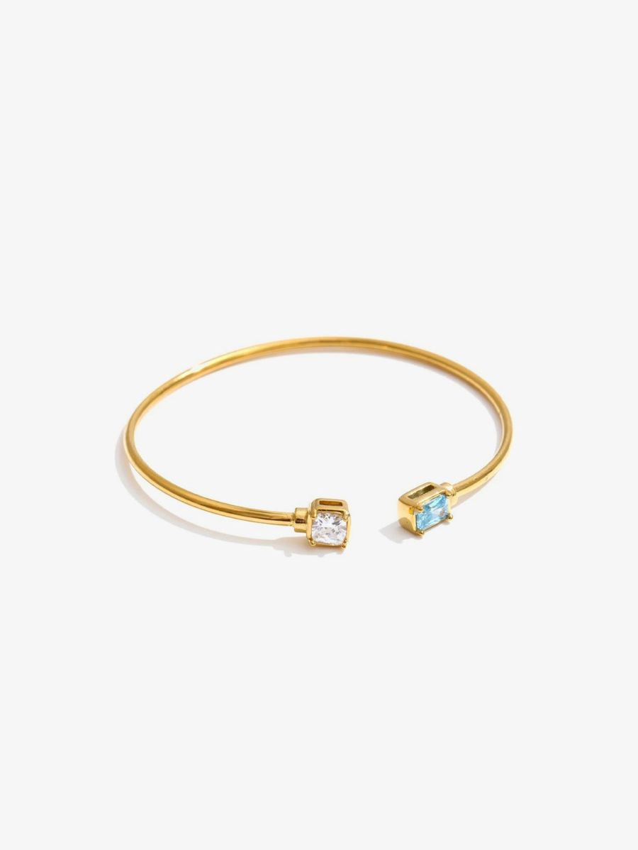 Brazalete Abierto Con Circonia Azul Enchapado En Oro 18K Brazalete 14 ZAPRINI Oro 