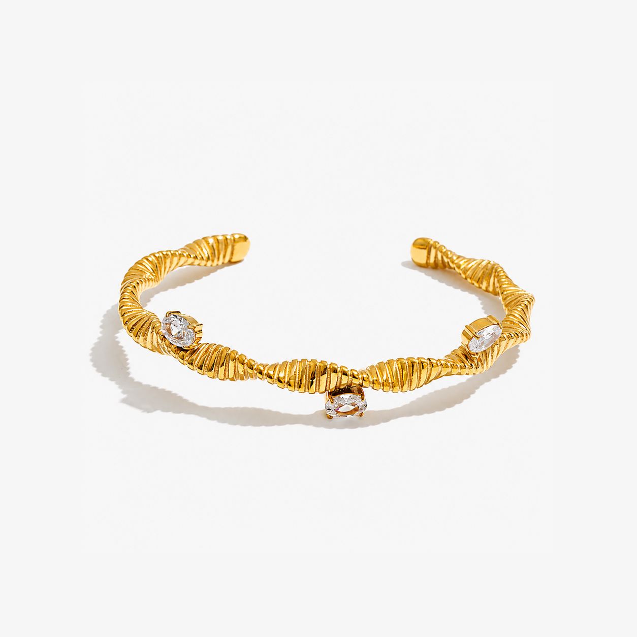 Brazalete Abierto Con Circonia Enchapado En Oro 18K Brazalete 11 ZAPRINI Oro 