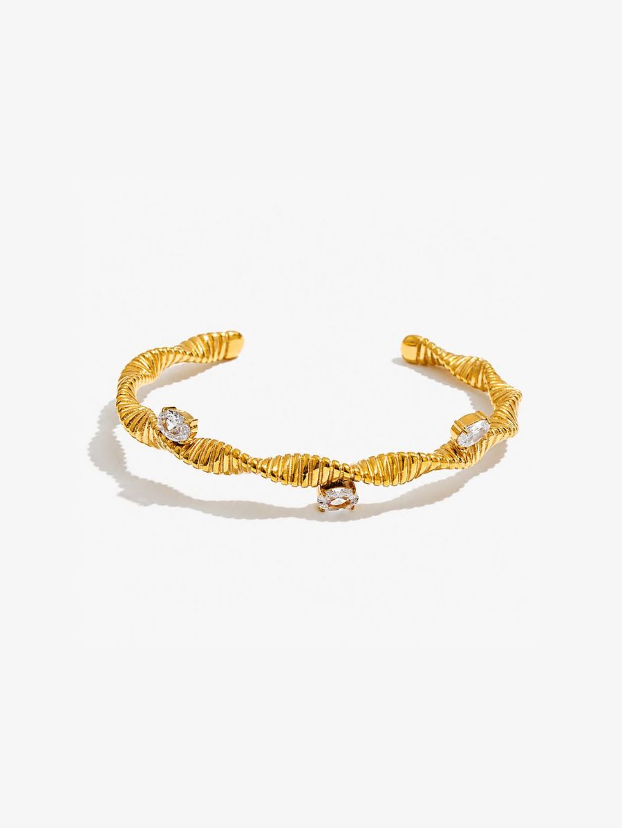 Brazalete Abierto Con Circonia Enchapado En Oro 18K Brazalete 11 ZAPRINI 