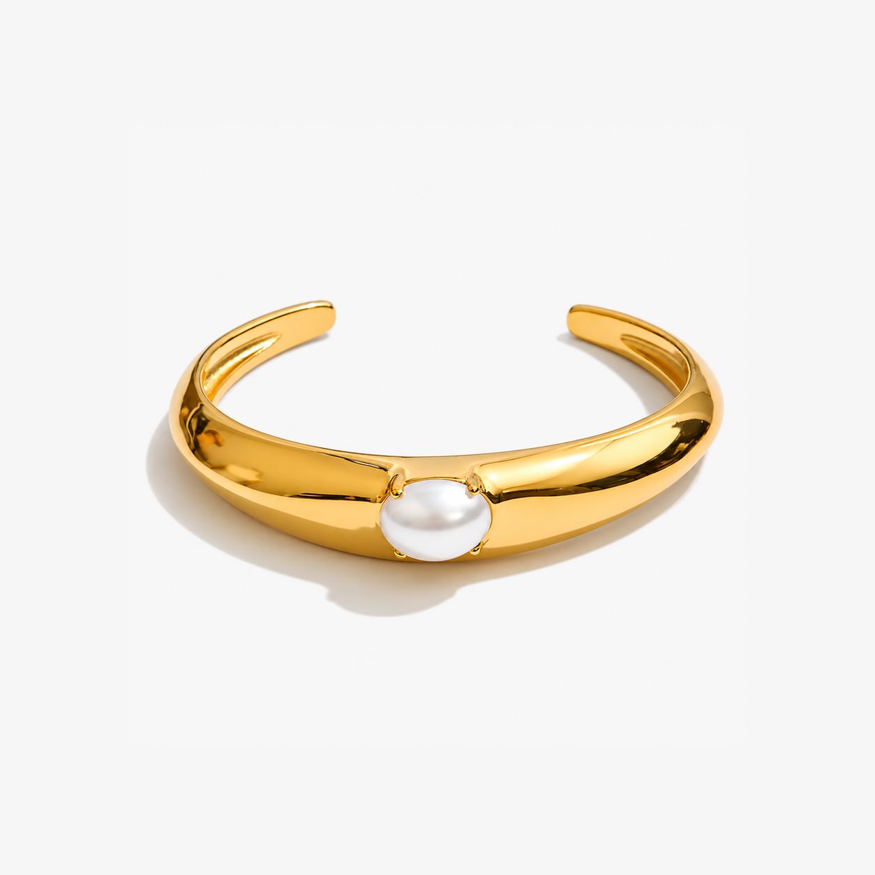 Brazalete Abierto Con Perla Enchapado En Oro 18K Brazalete 12 ZAPRINI Oro 