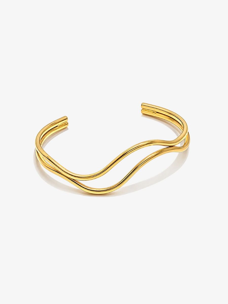 Brazalete Abierto Doble Enchapado En Oro 18K Brazalete 05 ZAPRINI 