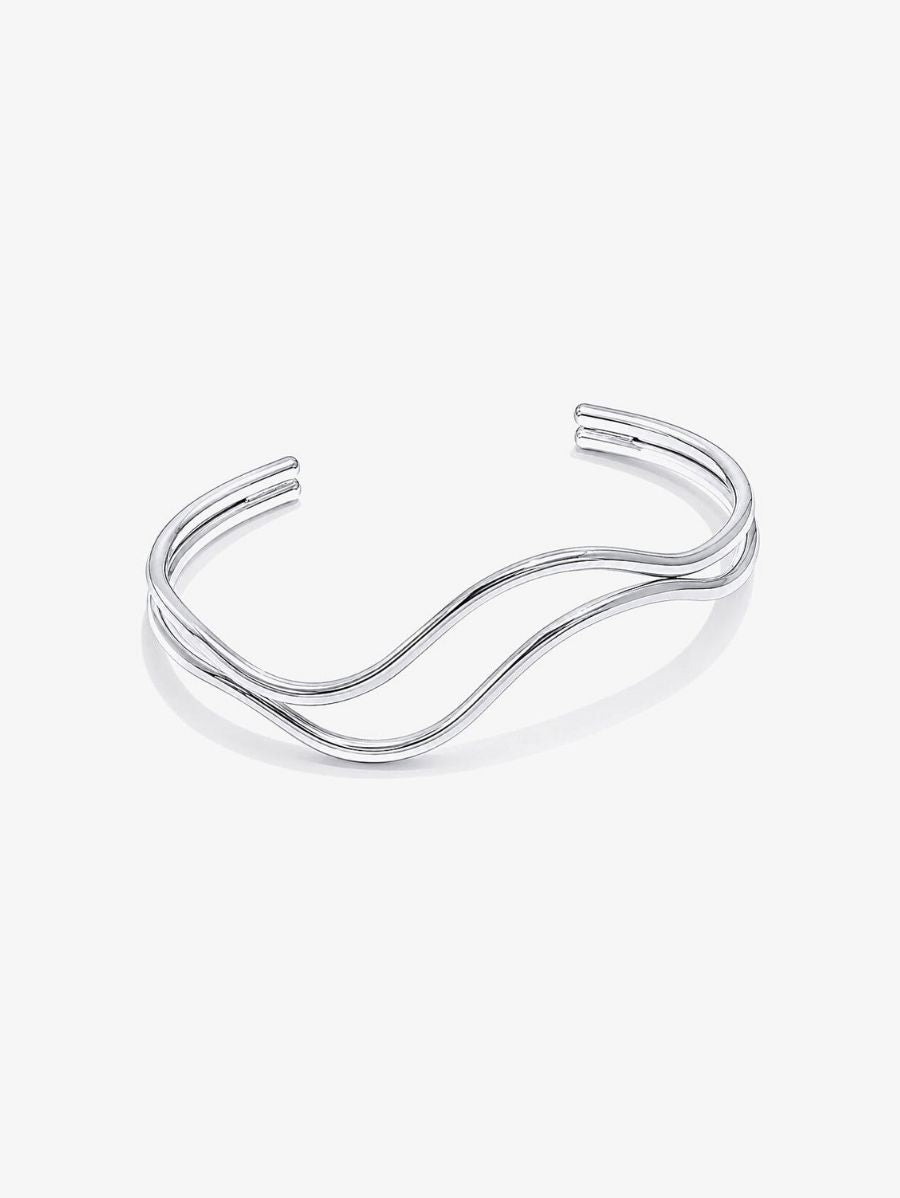 Brazalete Abierto Doble Enchapado En Oro 18K Brazalete 05 ZAPRINI Plata 