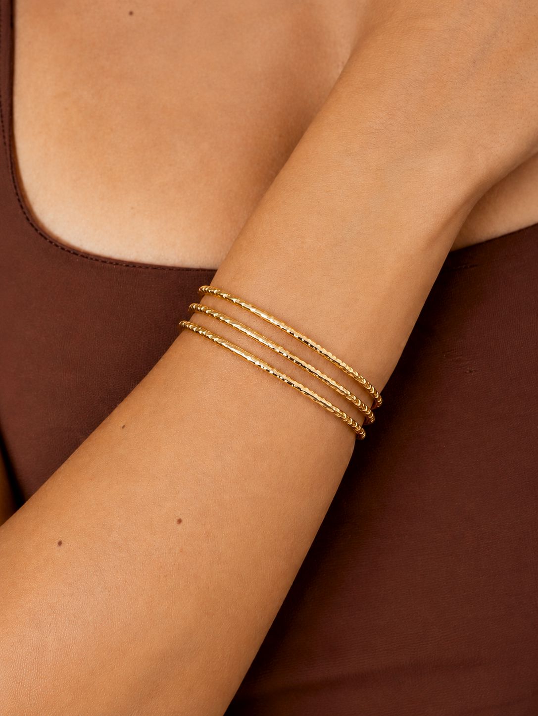 Brazalete De Tres Piezas Redonda Enchapado En Oro 18K Brazalete 13 ZAPRINI Oro 