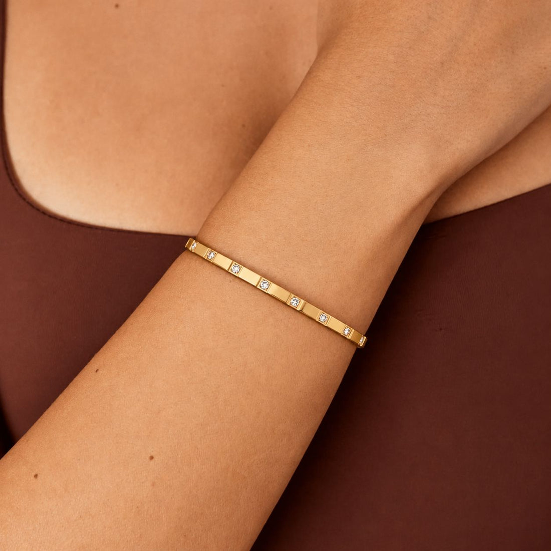 Brazalete Rígido Con Circonias Enchapado En Oro 18K Brazalete 03 ZAPRINI Oro 