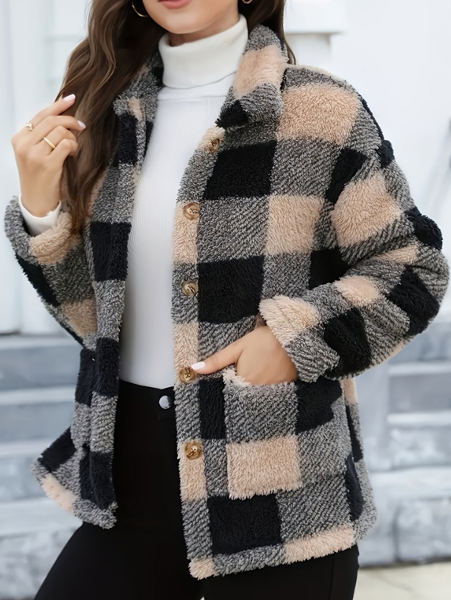 CAMPERA A CUADROS CON BOTONES Campera 34 ZAPRINI Beige S 