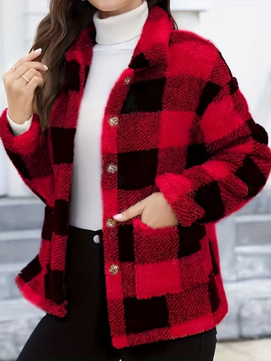 CAMPERA A CUADROS CON BOTONES Campera 34 ZAPRINI Rojo S 