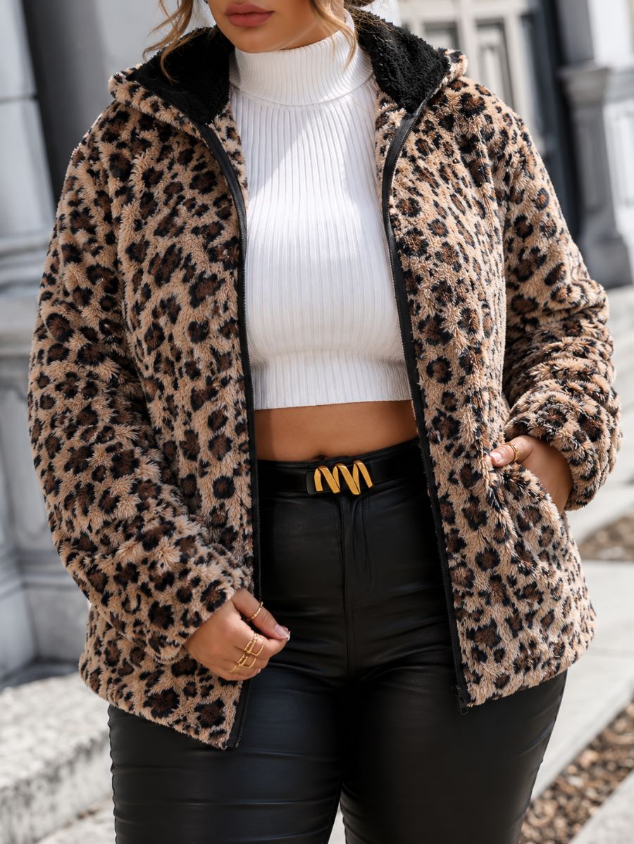 CAMPERA AFELPADA CON CAPUCHA LEOPARDO PLUS SIZE Campera Plus Size 02 ZAPRINI 1XL 