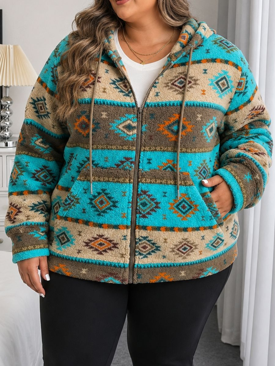 CAMPERA AFELPADA CON CAPUCHA Y ESTAMPADO PLUS SIZE Campera Plus Size 12 ZAPRINI 1XL 