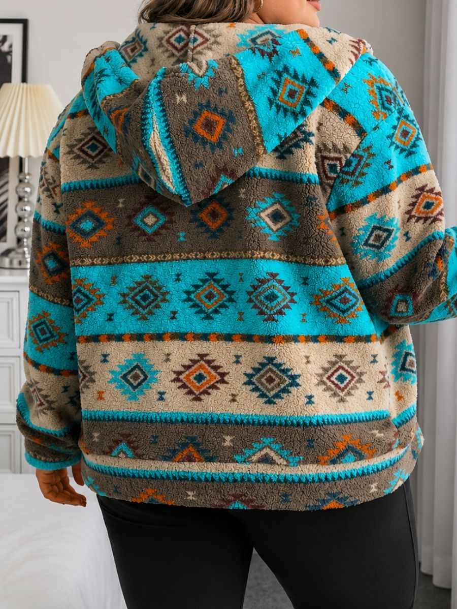 CAMPERA AFELPADA CON CAPUCHA Y ESTAMPADO PLUS SIZE Campera Plus Size 12 ZAPRINI 