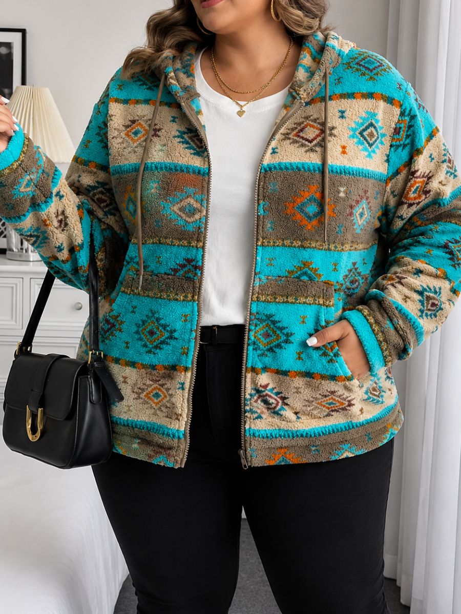 CAMPERA AFELPADA CON CAPUCHA Y ESTAMPADO PLUS SIZE Campera Plus Size 12 ZAPRINI 