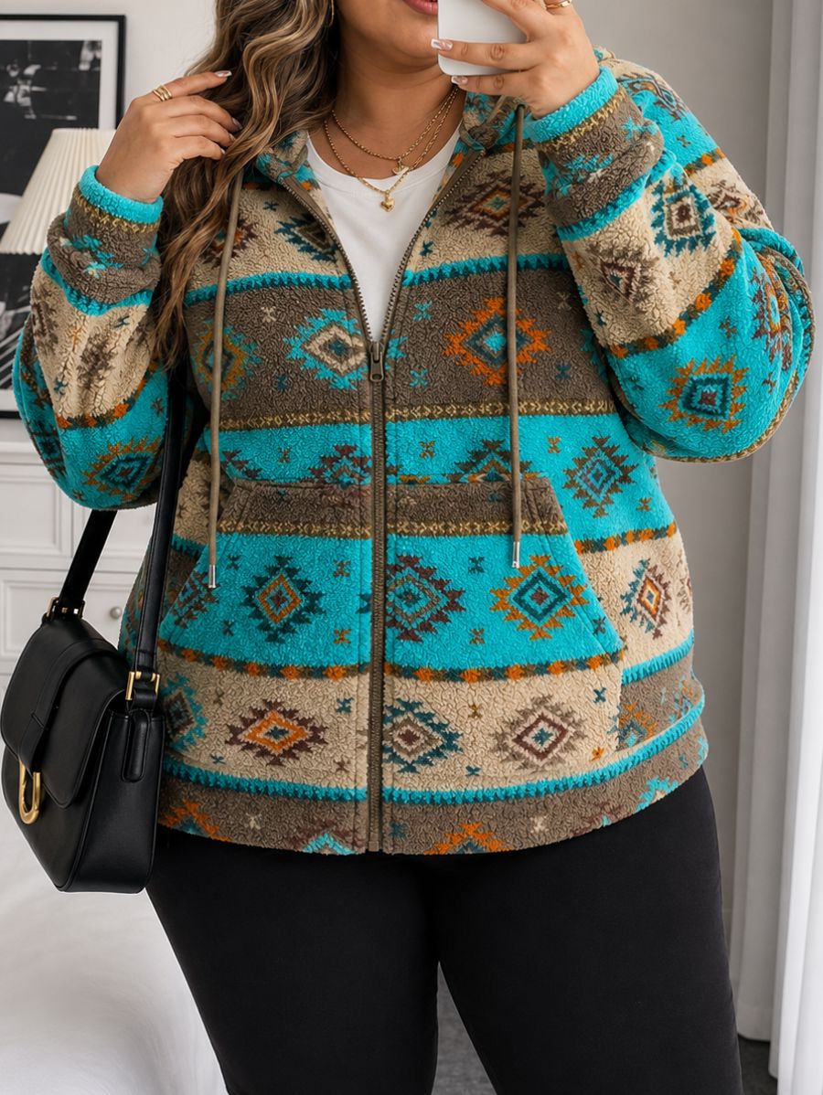 CAMPERA AFELPADA CON CAPUCHA Y ESTAMPADO PLUS SIZE Campera Plus Size 12 ZAPRINI 