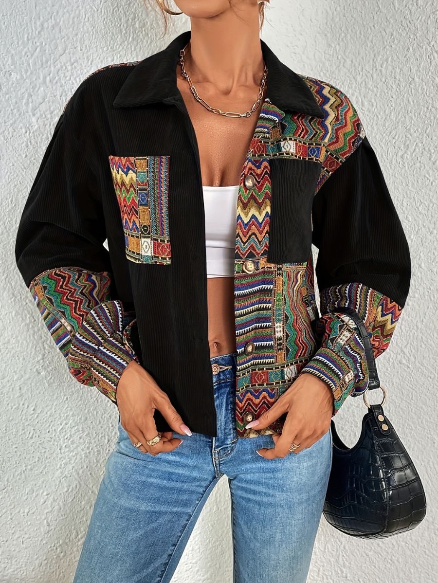 CAMPERA DE PANA CON ESTAMPADO GEOMÉTRICO Campera 33 ZAPRINI Negro S 