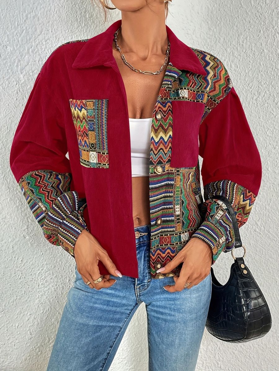 CAMPERA DE PANA CON ESTAMPADO GEOMÉTRICO Campera 33 ZAPRINI Bordo S 