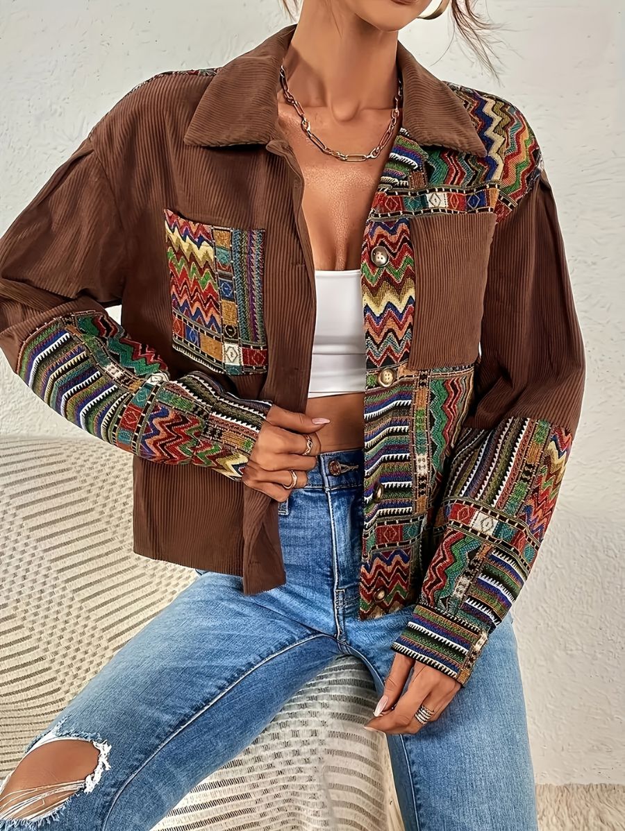 CAMPERA DE PANA CON ESTAMPADO GEOMÉTRICO Campera 33 ZAPRINI Marrón S 