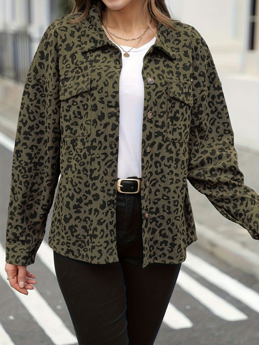 CAMPERA DE PANA CON ESTAMPADO LEOPARDO Campera 29 ZAPRINI Verde S 