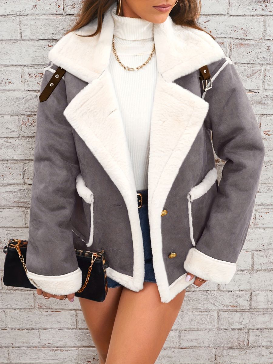 CAMPERA FORRADA CON BOTONES DORADOS Y BOLSILLOS Campera 07 ZAPRINI Gris S 
