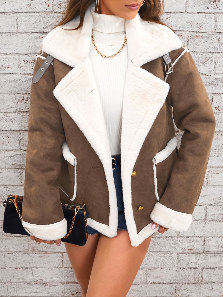 CAMPERA FORRADA CON BOTONES DORADOS Y BOLSILLOS Campera 07 ZAPRINI Marrón S 