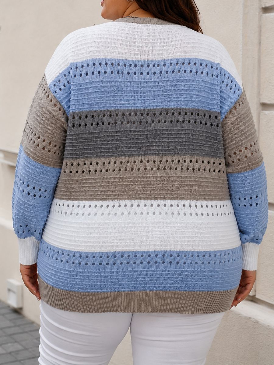 CÁRDIGAN A RAYAS CON CALADO PLUS SIZE Cardigan Plus Size 05 ZAPRINI Azul 1XL 