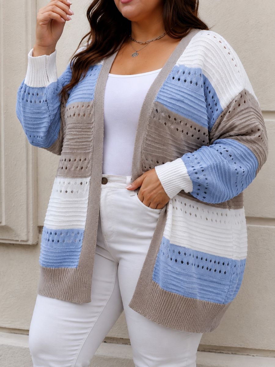 CÁRDIGAN A RAYAS CON CALADO PLUS SIZE Cardigan Plus Size 05 ZAPRINI 