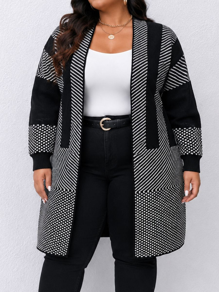 CÁRDIGAN A RAYAS PLUS SIZE Cardigan Plus Size 03 ZAPRINI Blanco 1XL 