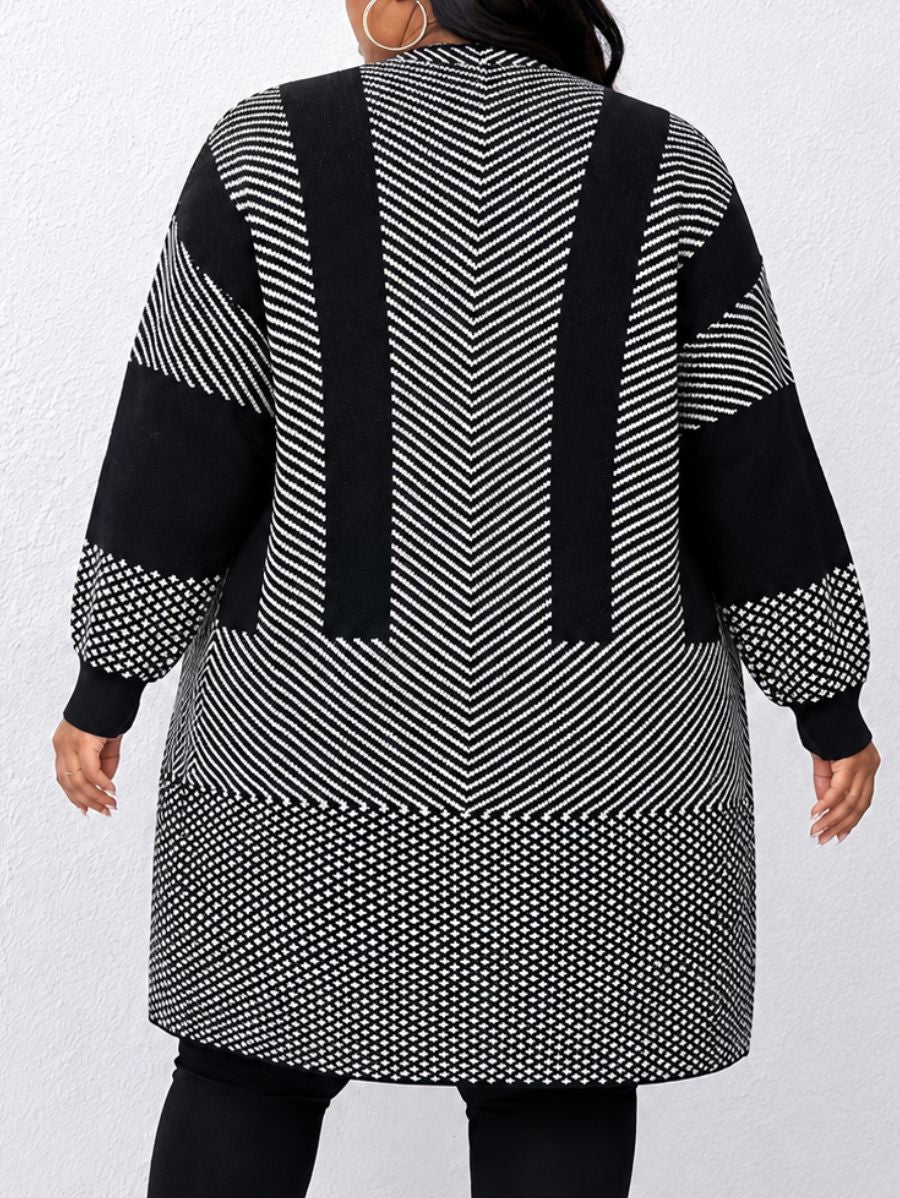 CÁRDIGAN A RAYAS PLUS SIZE Cardigan Plus Size 03 ZAPRINI Blanco 1XL 
