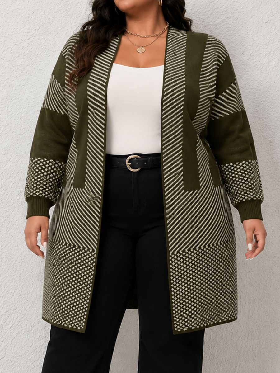 CÁRDIGAN A RAYAS PLUS SIZE Cardigan Plus Size 03 ZAPRINI Verde 1XL 