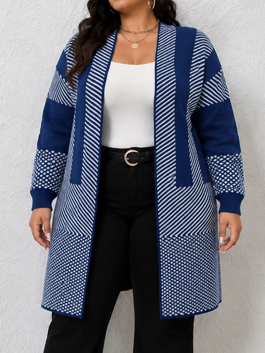 CÁRDIGAN A RAYAS PLUS SIZE Cardigan Plus Size 03 ZAPRINI Azul 1XL 