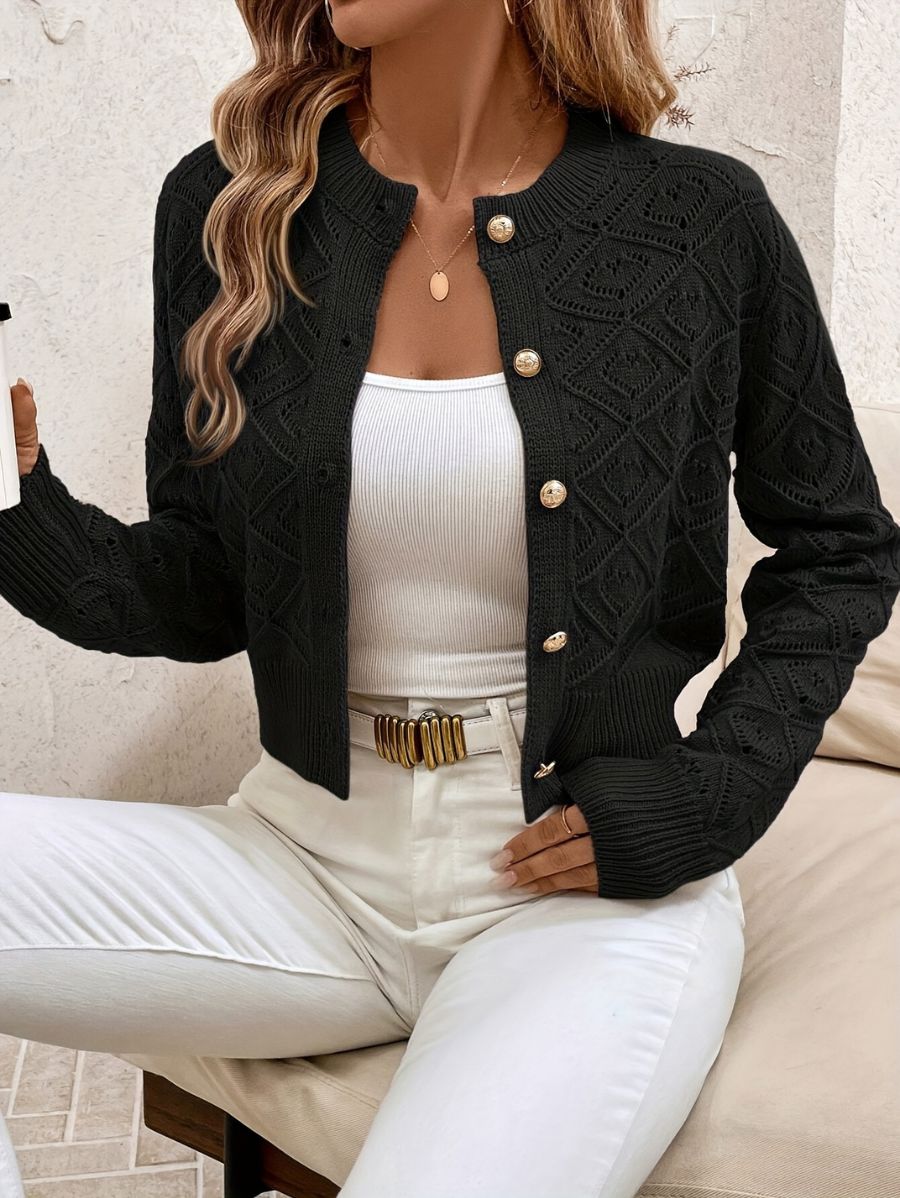 CÁRDIGAN CALADO CON BOTONES DORADOS Cardigan 17 ZAPRINI 