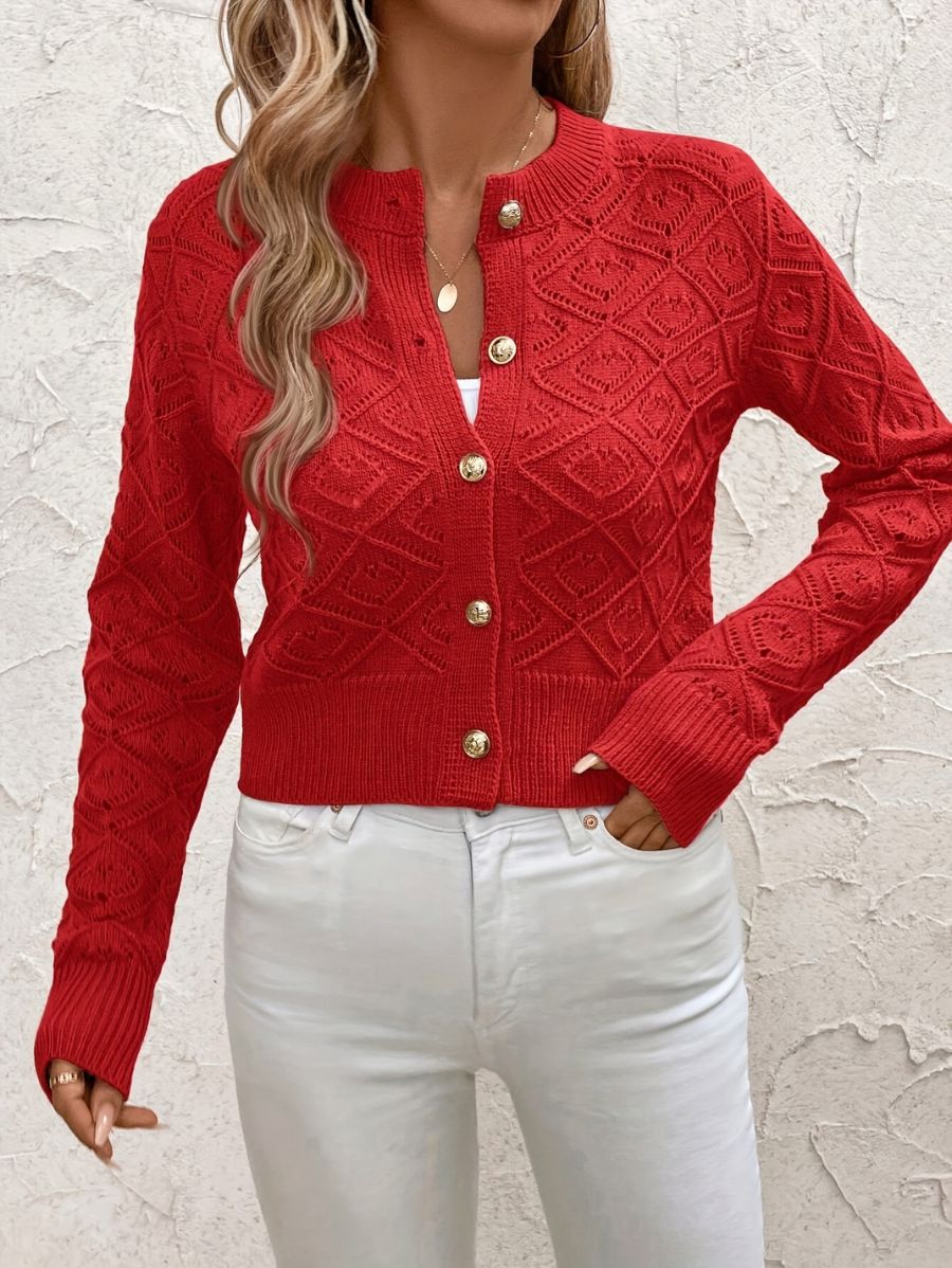 CÁRDIGAN CALADO CON BOTONES DORADOS Cardigan 17 ZAPRINI Rojo S 