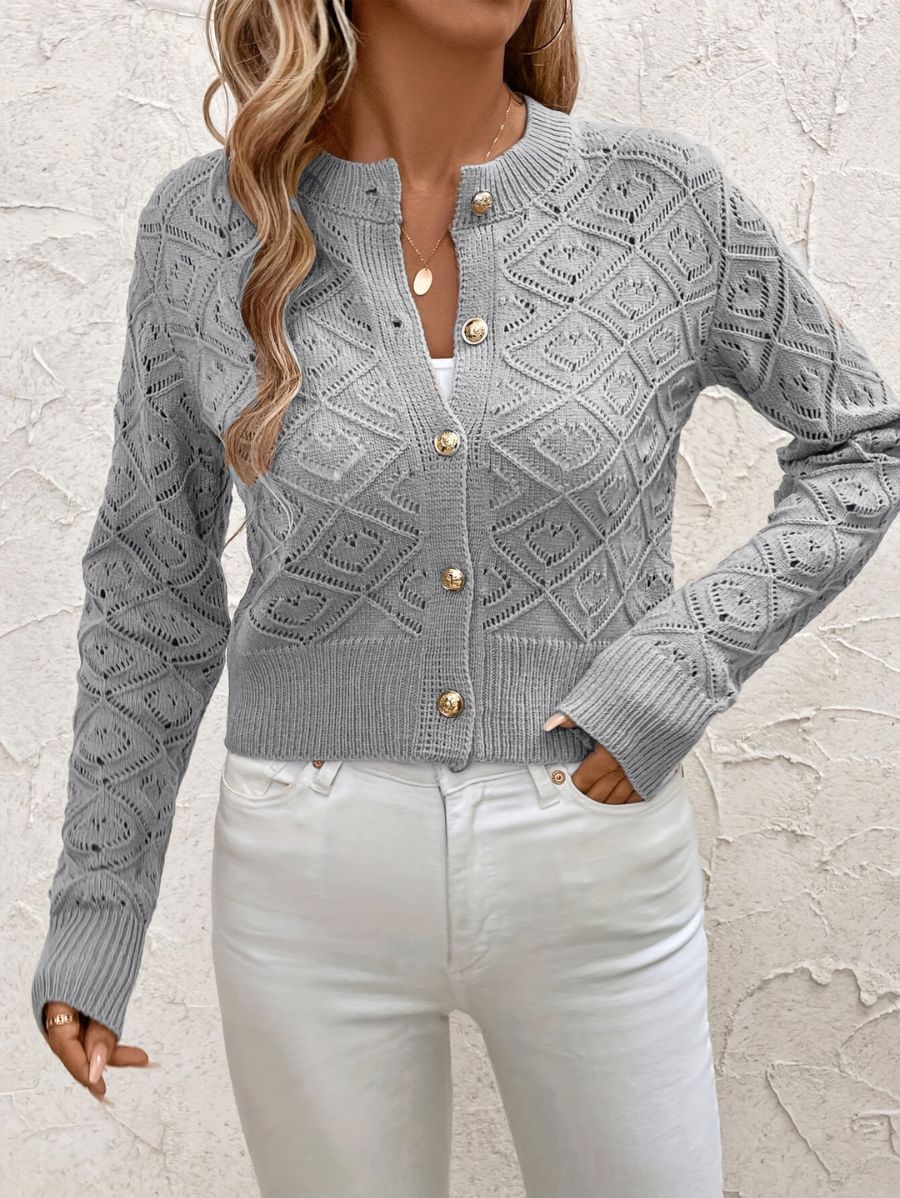 CÁRDIGAN CALADO CON BOTONES DORADOS Cardigan 17 ZAPRINI Gris S 