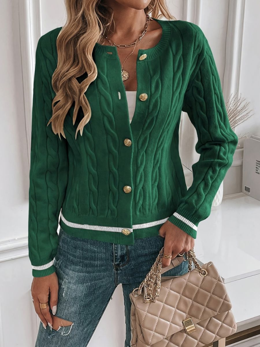 CÁRDIGAN CON BOTONES DORADOS Y CUELLO REDONDO Cardigan 03 ZAPRINI Verde S 