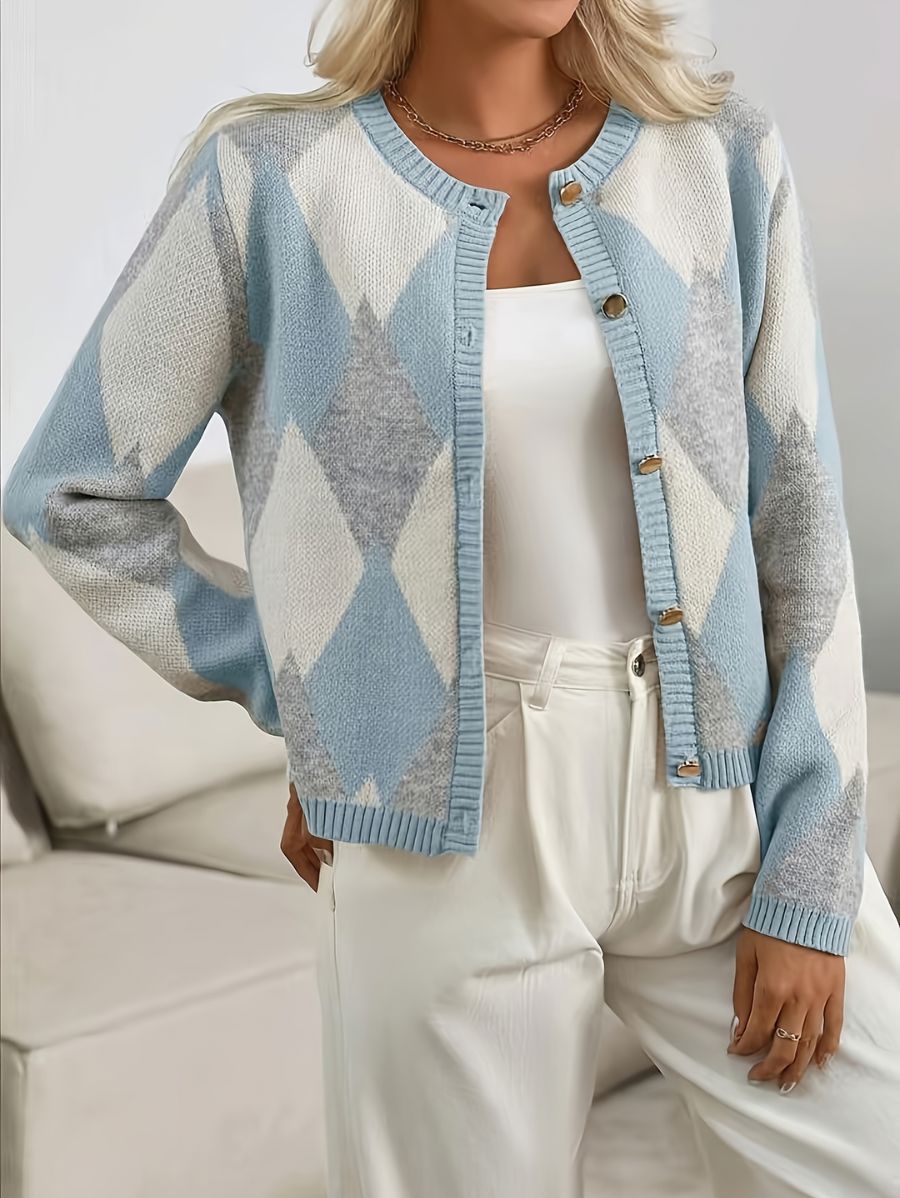 CÁRDIGAN CON BOTONES DORADOS Y ESTAMPADO GEOMÉTRICO Cardigan 02 ZAPRINI 