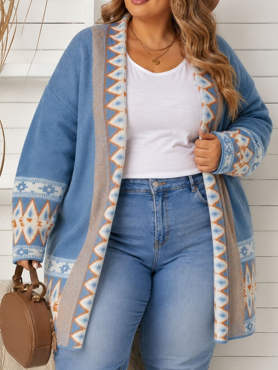 CÁRDIGAN CON DETALLE GEOMÉTRICO PLUS SIZE Cardigan Plus Size 08 ZAPRINI 