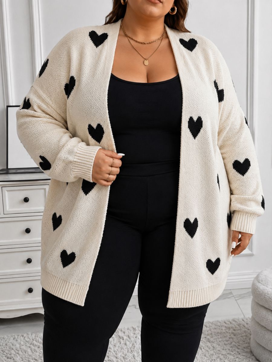 CÁRDIGAN CON ESTAMPADO DE CORAZONES PLUS SIZE Cardigan Plus Size 06 ZAPRINI Beige 1XL 