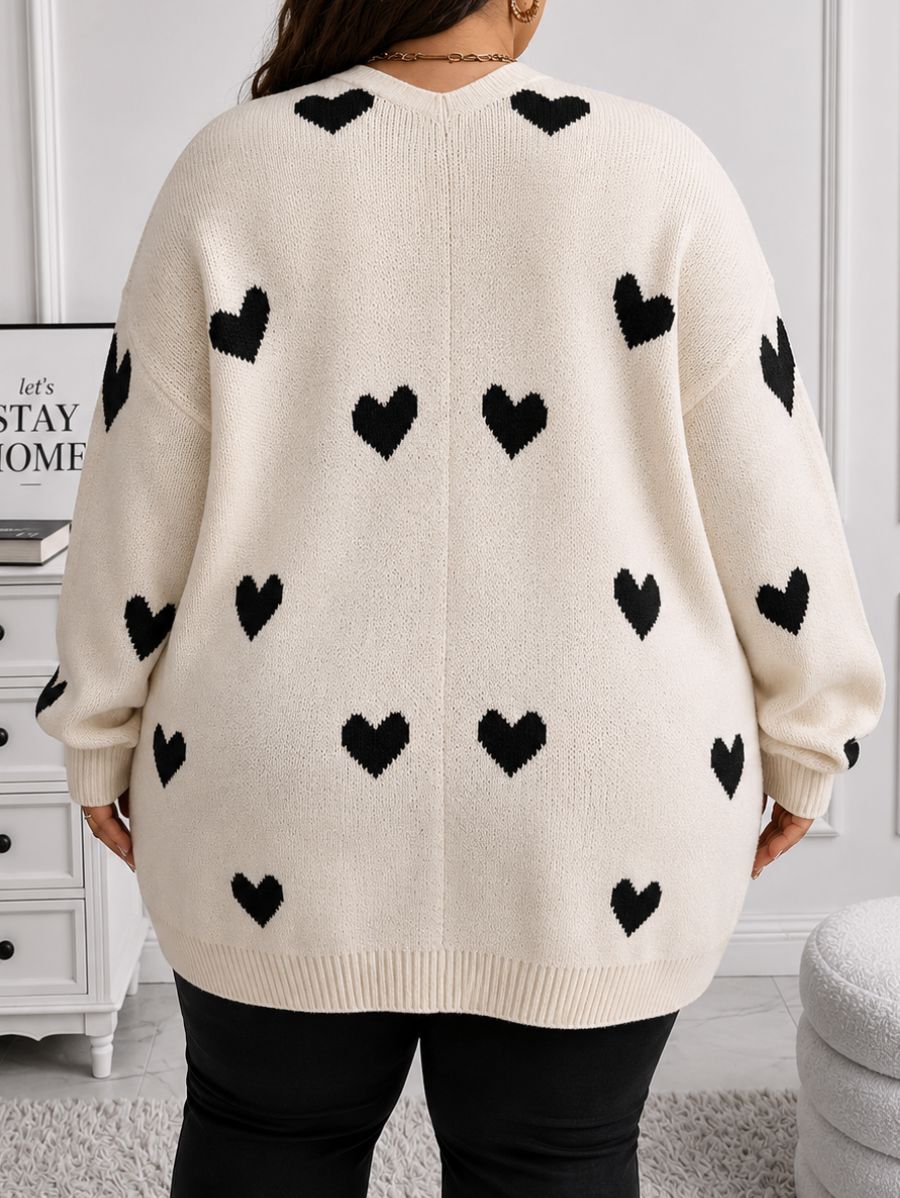 CÁRDIGAN CON ESTAMPADO DE CORAZONES PLUS SIZE Cardigan Plus Size 06 ZAPRINI 
