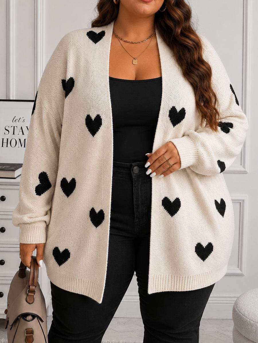 CÁRDIGAN CON ESTAMPADO DE CORAZONES PLUS SIZE Cardigan Plus Size 06 ZAPRINI 