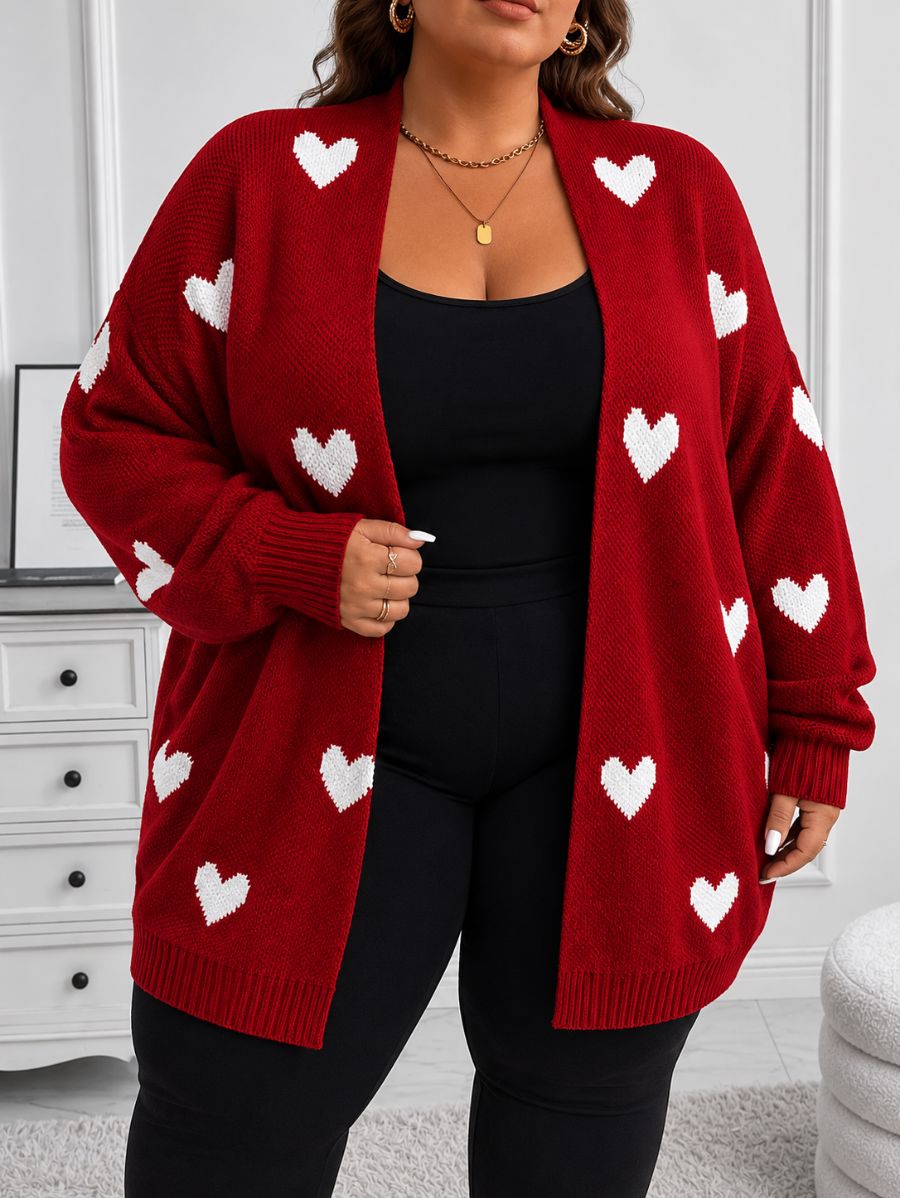 CÁRDIGAN CON ESTAMPADO DE CORAZONES PLUS SIZE Cardigan Plus Size 06 ZAPRINI Rojo 1XL 
