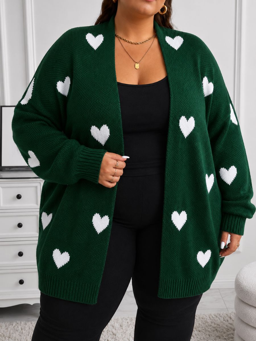 CÁRDIGAN CON ESTAMPADO DE CORAZONES PLUS SIZE Cardigan Plus Size 06 ZAPRINI Verde 1XL 