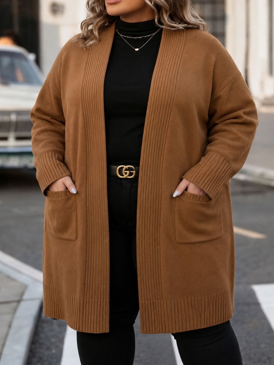 CÁRDIGAN CON TEXTURA ACANALADA PLUS SIZE Cardigan Plus SIze 07 ZAPRINI Marrón 1XL 