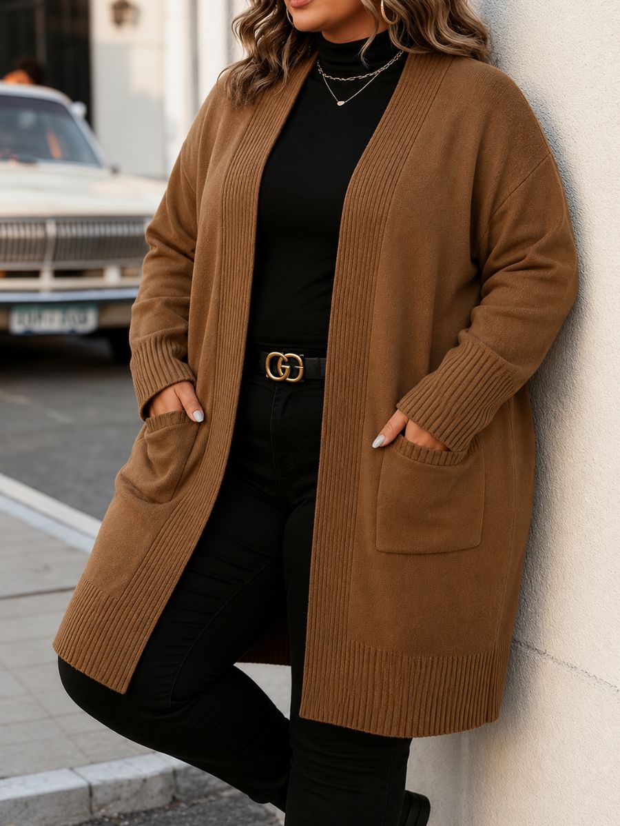 CÁRDIGAN CON TEXTURA ACANALADA PLUS SIZE Cardigan Plus SIze 07 ZAPRINI 