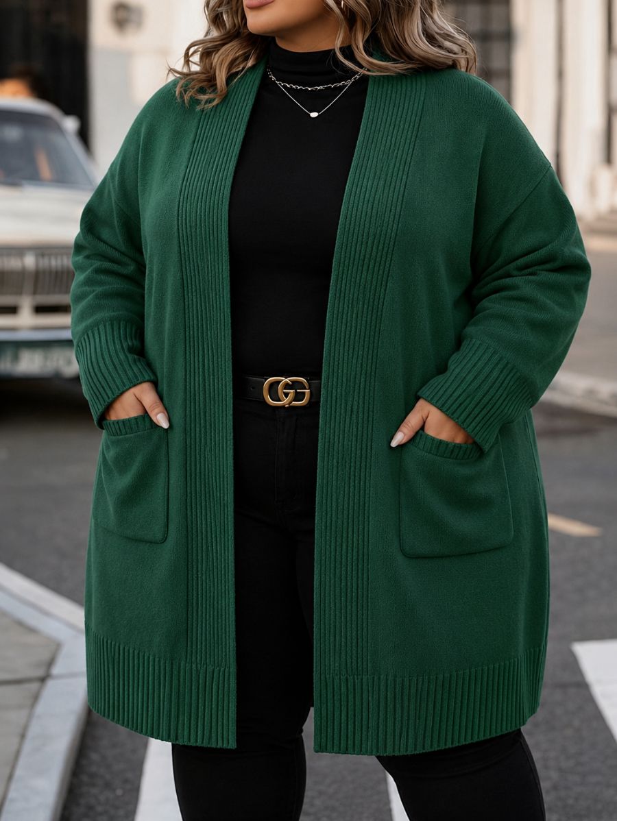 CÁRDIGAN CON TEXTURA ACANALADA PLUS SIZE Cardigan Plus SIze 07 ZAPRINI Verde 1XL 